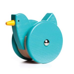 joguines montessori GALLINA AMB RODES BLAU TURQUESA