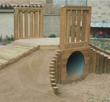 pont tunel joc espai trobada puput artijoc fusta amagatall